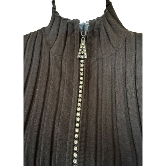 Belldini Sweater Cardigan Women Sz XL Black Full Zipper Rhinestones Stretch Knit - Picture 5 of 12